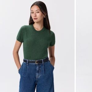 Quince Mongolian Cashmere Forest Green Short Sleeve Knit Top